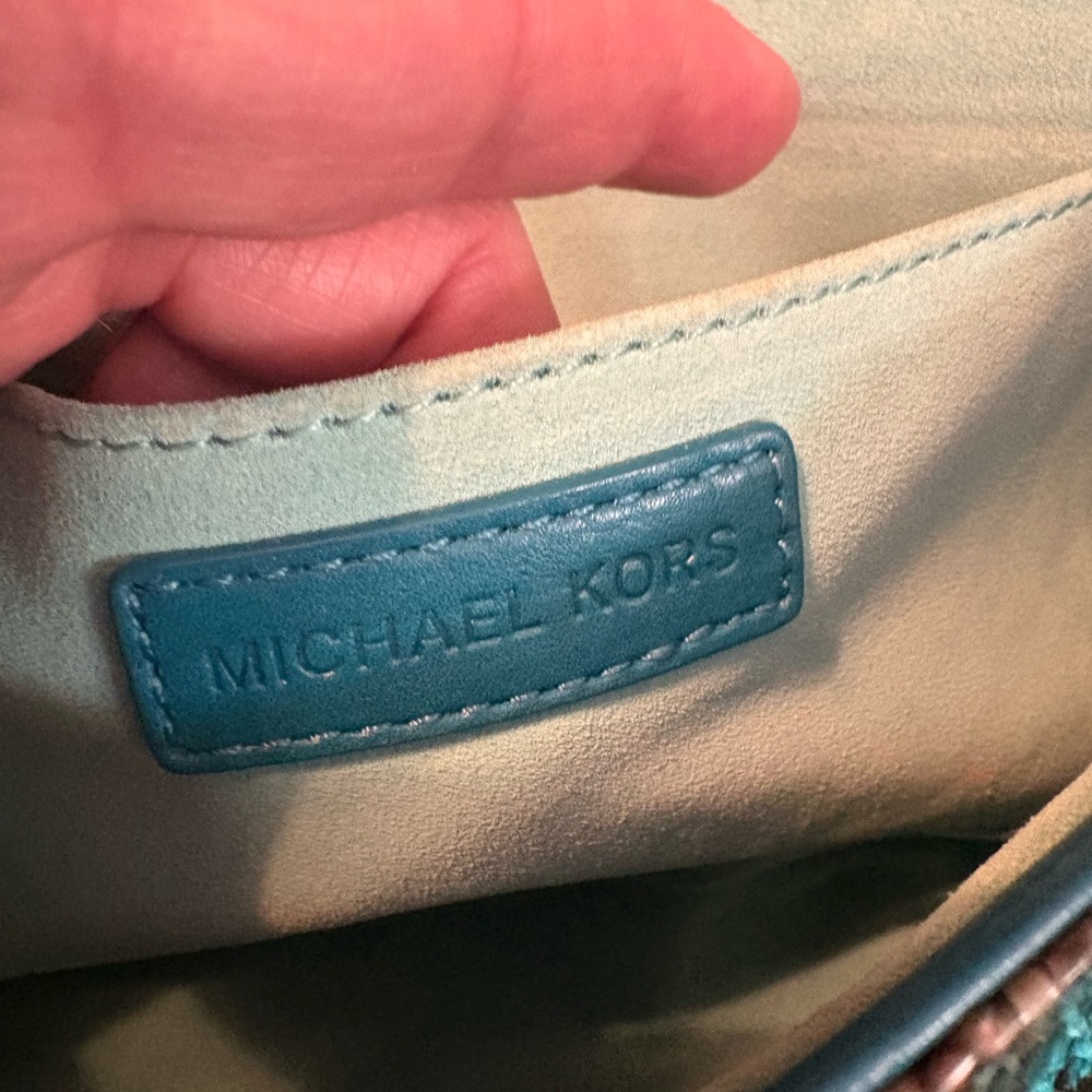 Michael Kors Teal and Natural Python-Print Chain Clutch - Picture 5 of 5